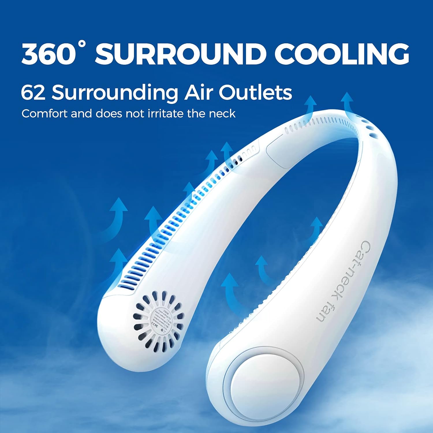 Portable Rechargeable Neck Fan Hands Free Bladeless Fan 360°Cooling 3 Speeds Adjustment Headphone Design USB Powered Neck Fan for Outdoor Indoor