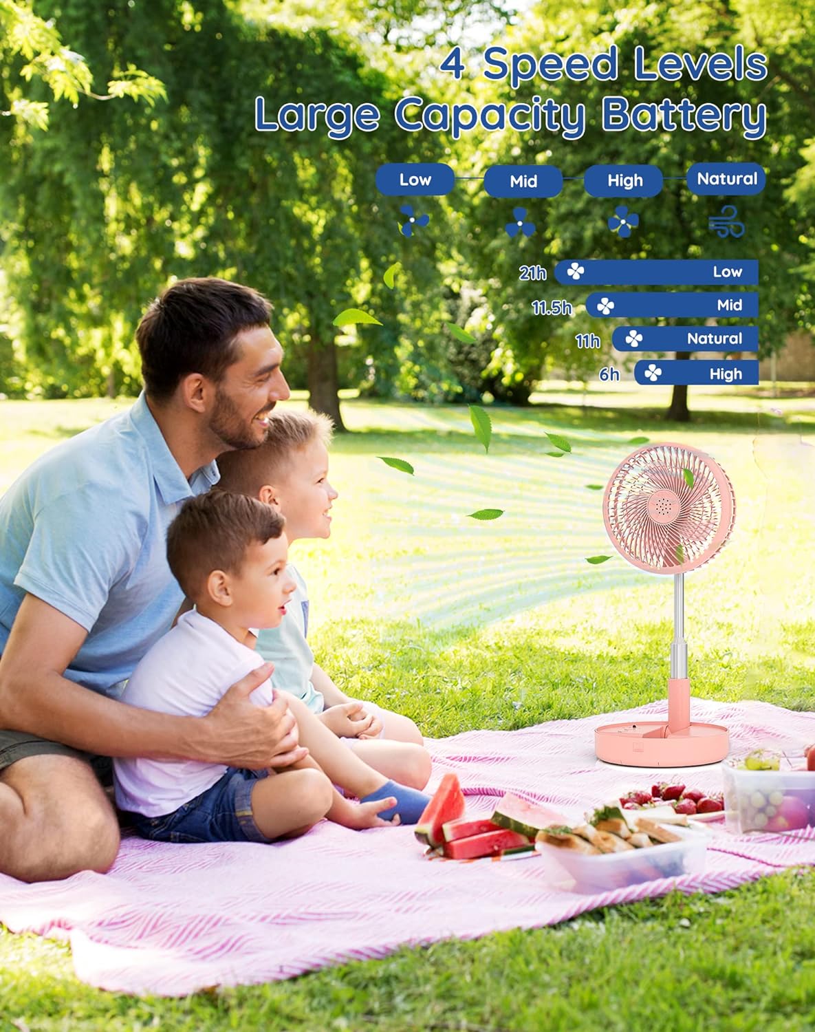 Portable Telescope Folding Rechargeable Fan with Adjustable Height & USB Powered for Office Home Outdoor & Camping