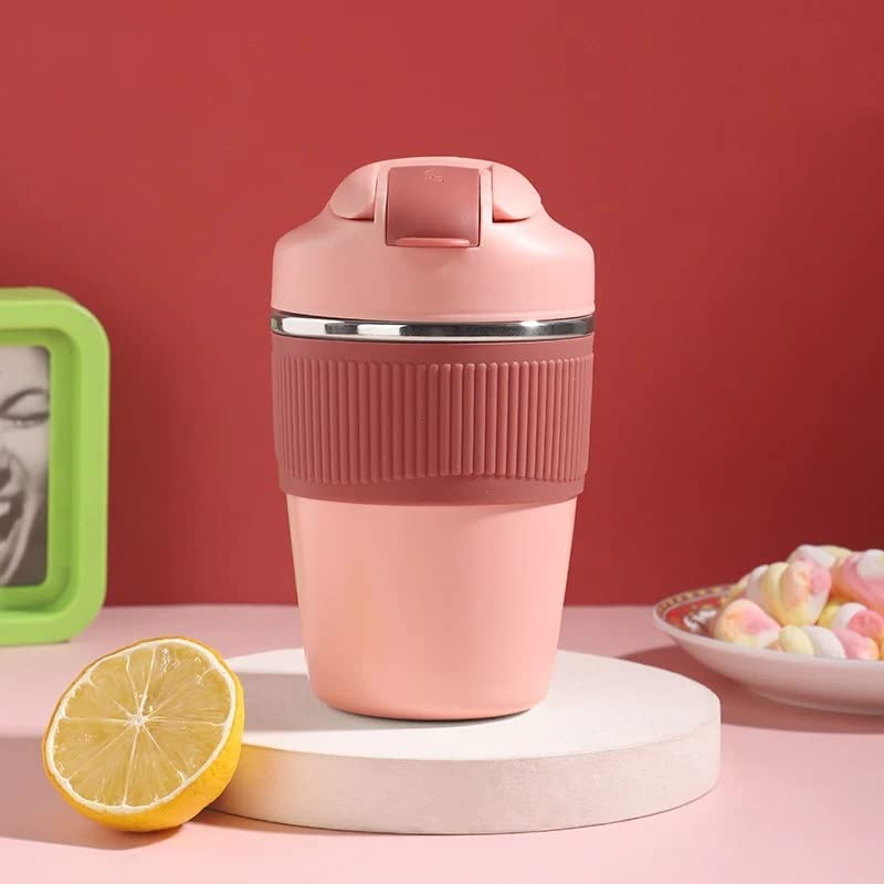 Travel Coffee Mug 2 in 1 Double Wall Vacuum Insulation Coffee Cup Reusable Leak Proof Tumbler with Straw and Flip Lid for Coffee Tea and Cold Drinks for Traveling 360ml