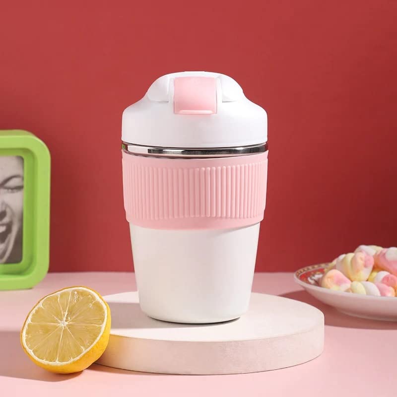 Travel Coffee Mug 2 in 1 Double Wall Vacuum Insulation Coffee Cup Reusable Leak Proof Tumbler with Straw and Flip Lid for Coffee Tea and Cold Drinks for Traveling 360ml