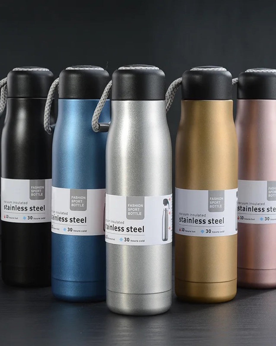 Vacuum Insulated Stainless Steel with Insulation Water Bottle 550 ML, Leak-Proof Double Walled with Portable Lid Metal Thermos Suitable for Traveling & Home