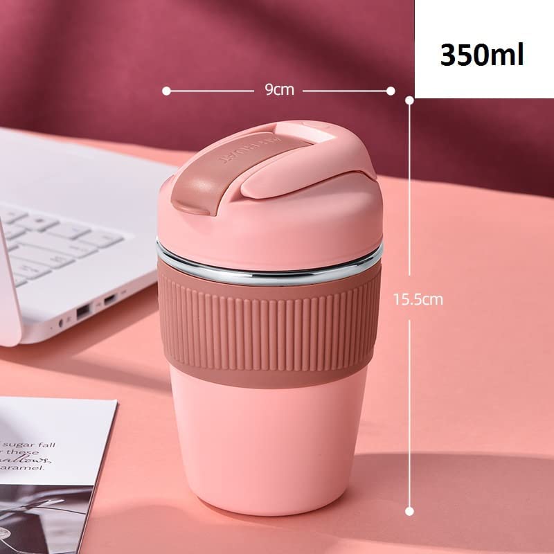 Travel Coffee Mug 2 in 1 Double Wall Vacuum Insulation Coffee Cup Reusable Leak Proof Tumbler with Straw and Flip Lid for Coffee Tea and Cold Drinks for Traveling 360ml