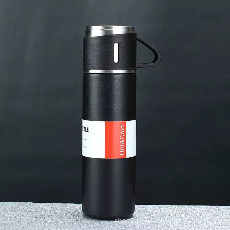 Vacuum Flask with 3 Cup Set Combo-Stainless Steel Thermo Hot and Cold Double Wall Insulated Thermos Travel Flask Bottle for Tea Coffee Water and Gift, 500 ml