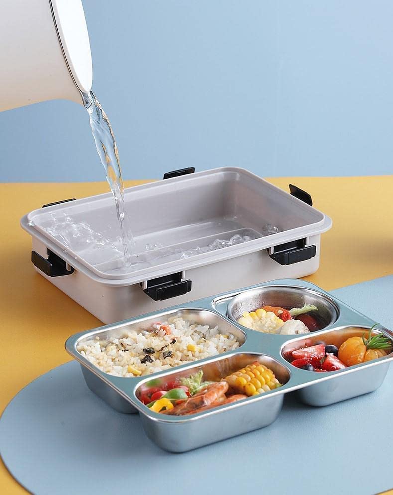 Stainless Steel Lunch Box 4 Compartment Leak-Proof BPA Free Stainless Steel with Spoon, for School, Lunch Box for Kids, Lunch Box for School & Office with a Spoon and a Pair of Chopsticks