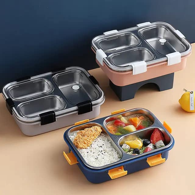 Stainless Steel Lunch Box 3 Compartment Leak-Proof BPA Free Stainless Steel with Spoon, for School, Lunch Box for Kids, Lunch Box for School & Office with a Spoon and a Pair of Chopsticks