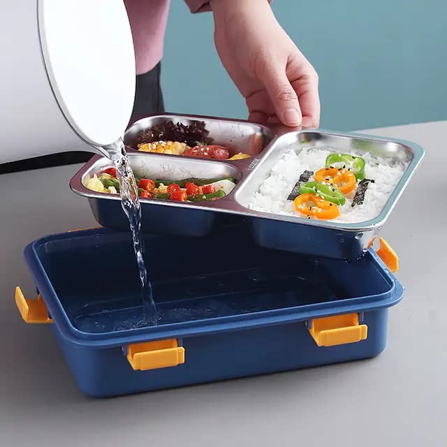 Stainless Steel Lunch Box 3 Compartment Leak-Proof BPA Free Stainless Steel with Spoon, for School, Lunch Box for Kids, Lunch Box for School & Office with a Spoon and a Pair of Chopsticks