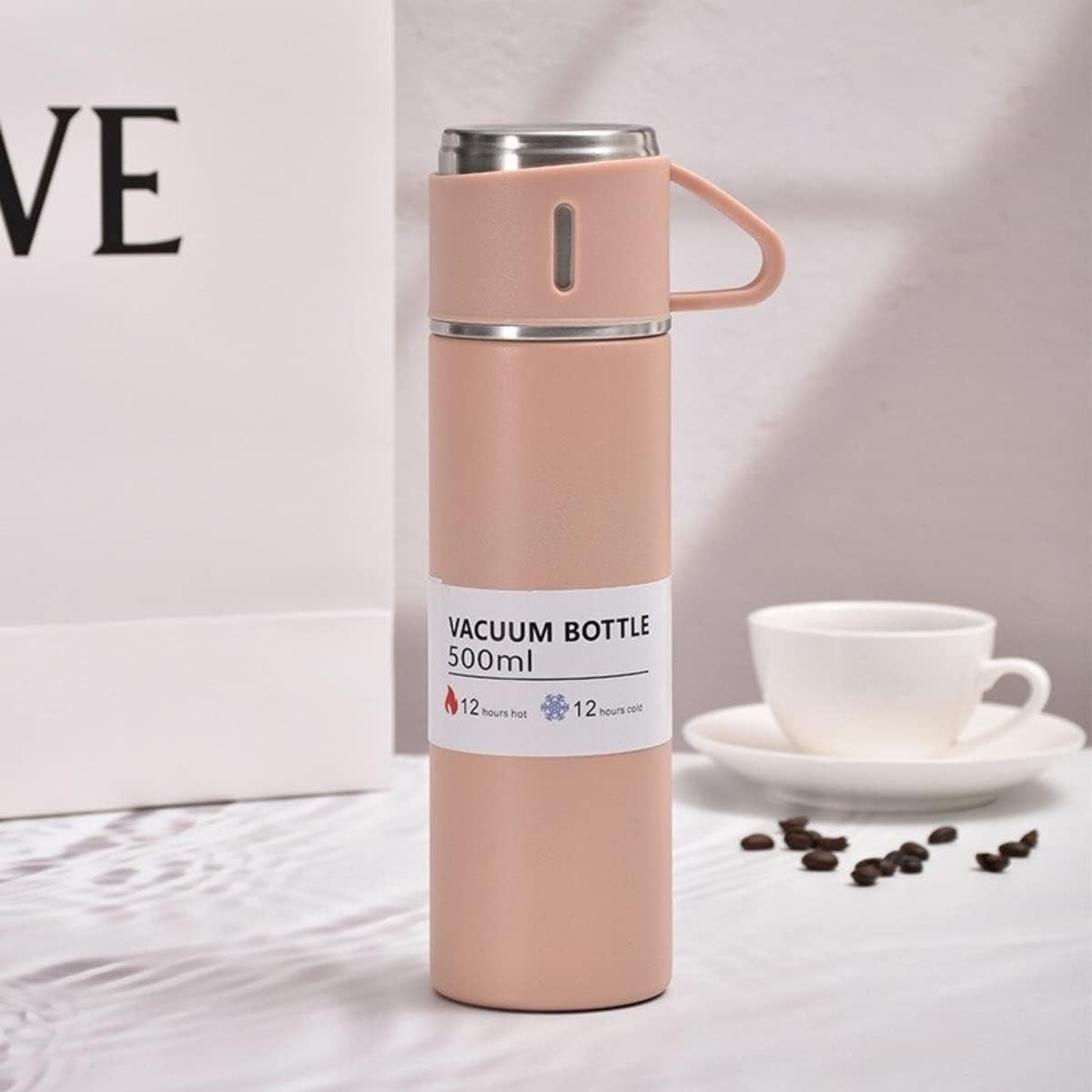 Vacuum Flask with 3 Cup Set Combo-Stainless Steel Thermo Hot and Cold Double Wall Insulated Thermos Travel Flask Bottle for Tea Coffee Water and Gift, 500 ml