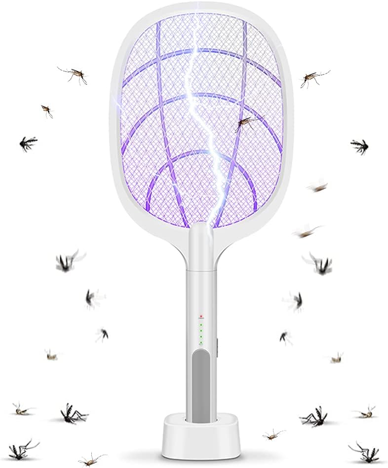 Electric Fly Mosquito Racket with UV Light Lamp Rechargeable Battery Mosquito Swatter with 2 Unique Modes