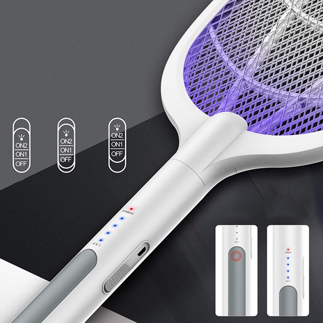 Electric Fly Mosquito Racket with UV Light Lamp Rechargeable Battery Mosquito Swatter with 2 Unique Modes