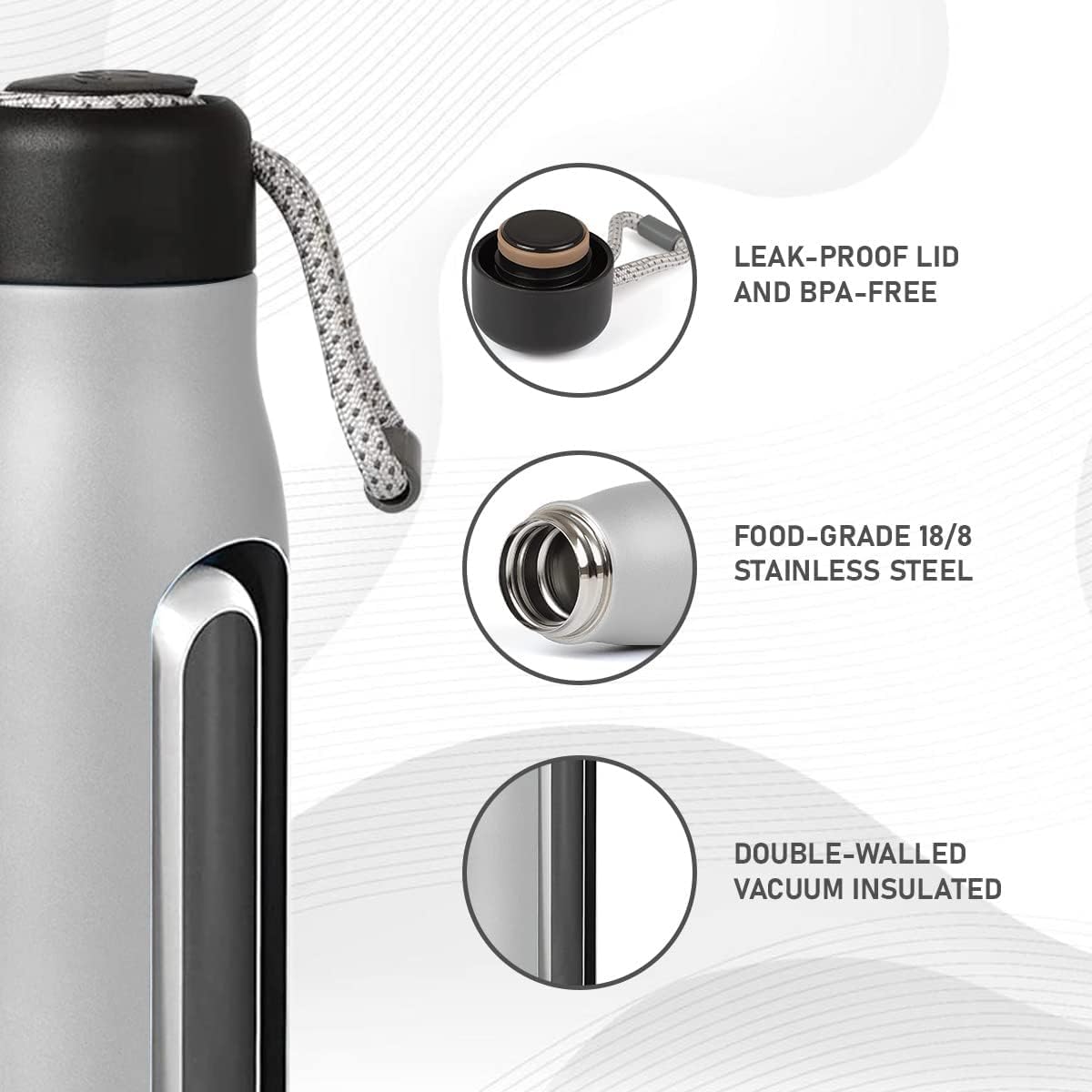 Vacuum Insulated Stainless Steel with Insulation Water Bottle 550 ML, Leak-Proof Double Walled with Portable Lid Metal Thermos Suitable for Traveling & Home