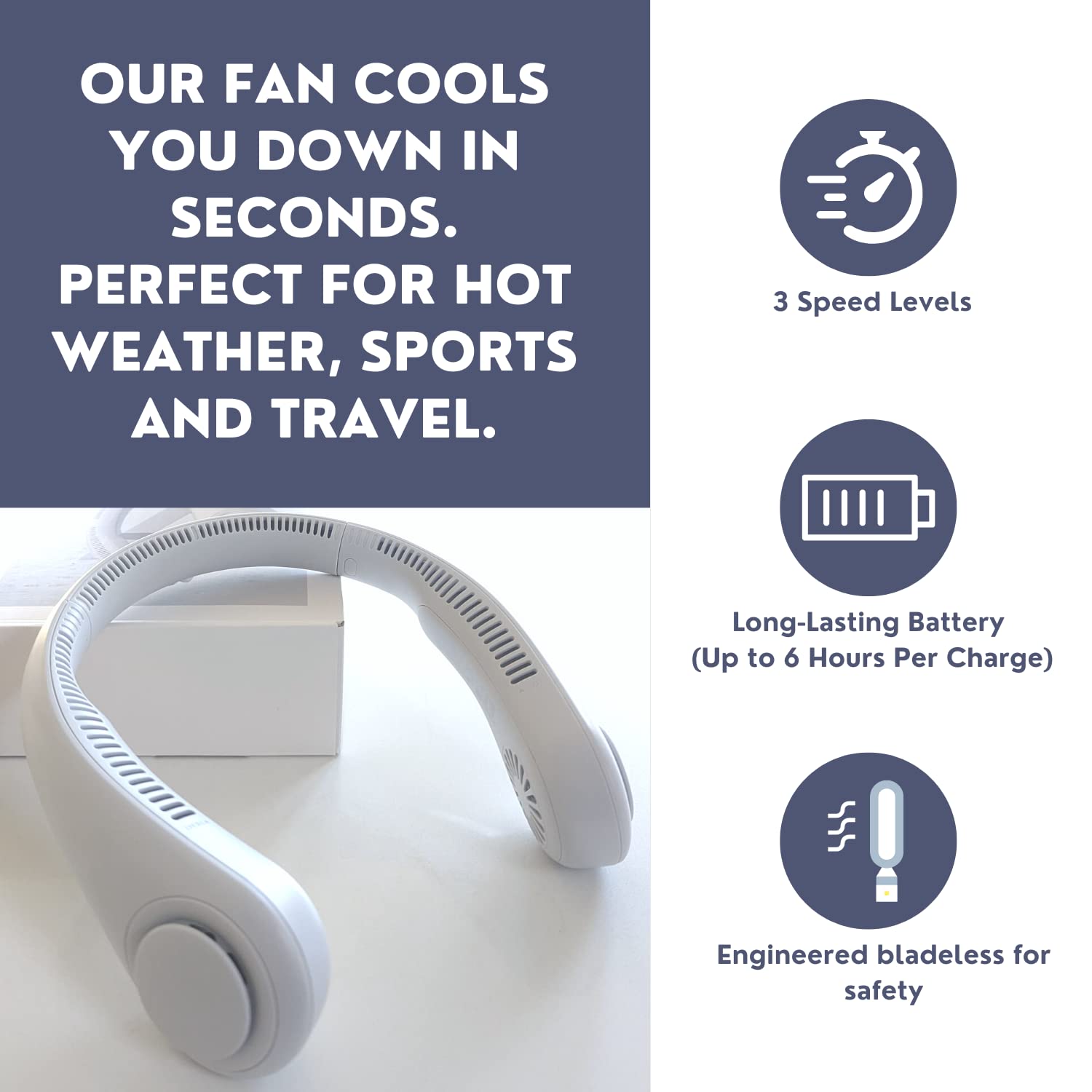 Portable Rechargeable Neck Fan Hands Free Bladeless Fan 360°Cooling 3 Speeds Adjustment Headphone Design USB Powered Neck Fan for Outdoor Indoor