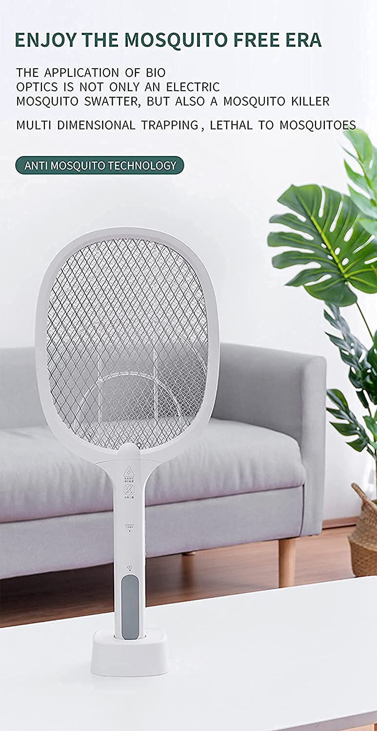 Electric Fly Mosquito Racket with UV Light Lamp Rechargeable Battery Mosquito Swatter with 2 Unique Modes