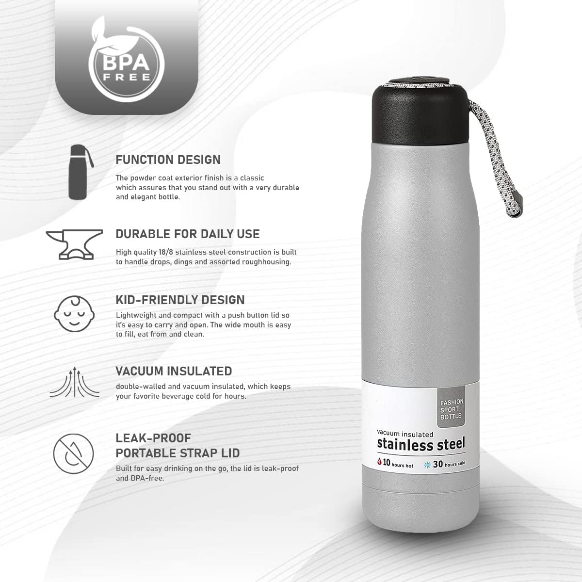 Vacuum Insulated Stainless Steel with Insulation Water Bottle 550 ML, Leak-Proof Double Walled with Portable Lid Metal Thermos Suitable for Traveling & Home