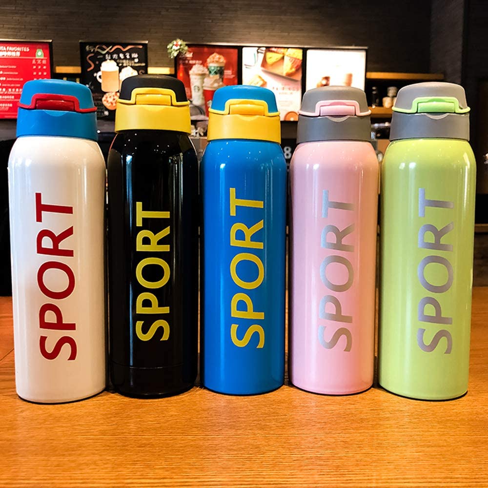 Sports Stainless Steel Vacuum Hot Cold Insulated Flask Water Bottle with Straw Keeps Liquids Hot or Cold Double Wall Stainless Steel 500ml