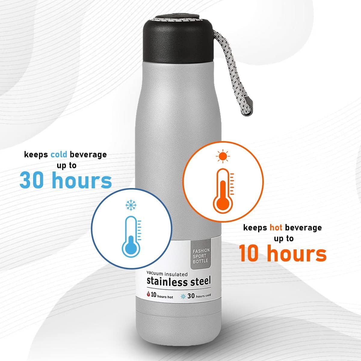 Vacuum Insulated Stainless Steel with Insulation Water Bottle 550 ML, Leak-Proof Double Walled with Portable Lid Metal Thermos Suitable for Traveling & Home