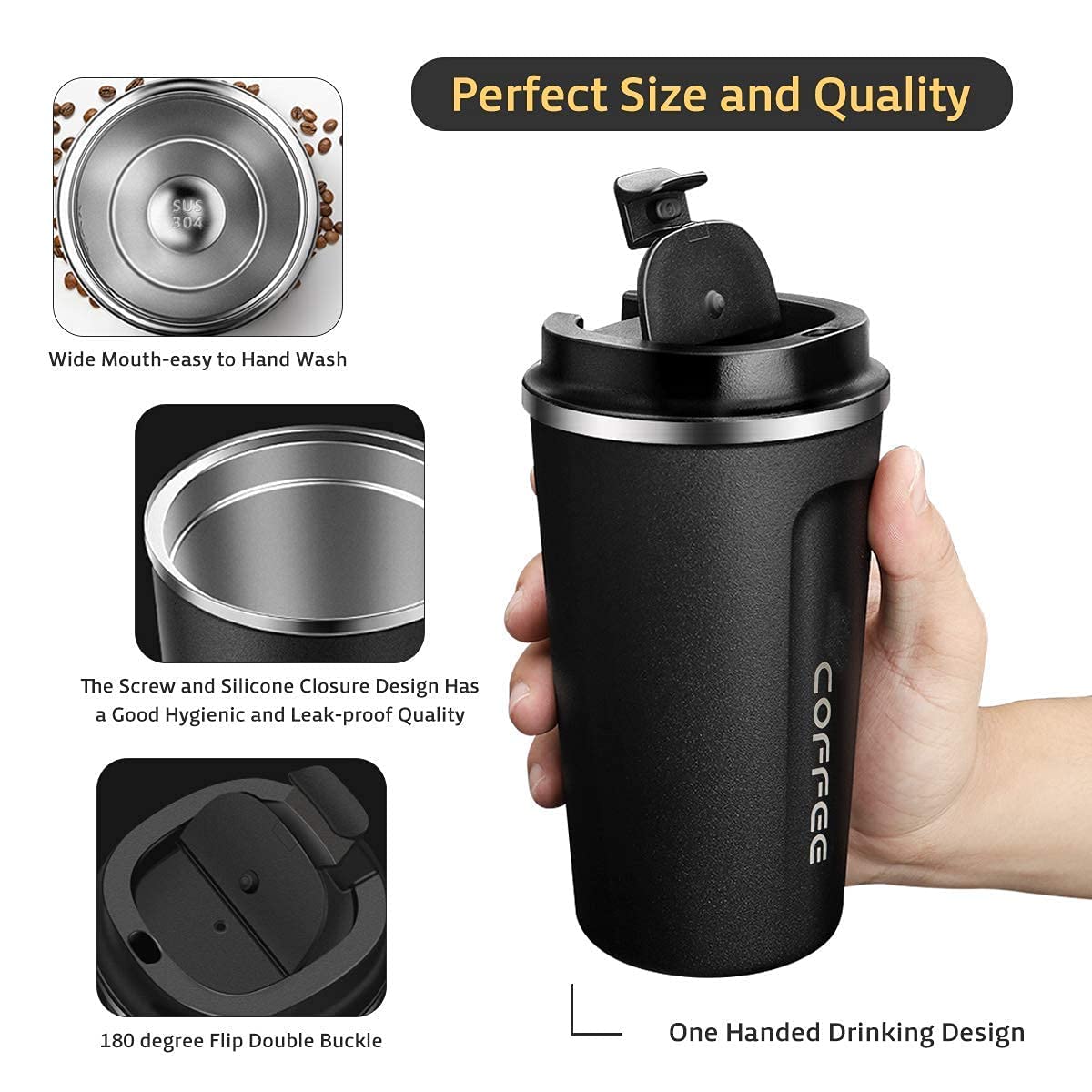 Temperature Coffee Mug Leakproof Stainless Steel Vacuum Insulated Travel Tea and Coffee Mug with Temperature Display Leakproof with Press & Lock Lid 510ml