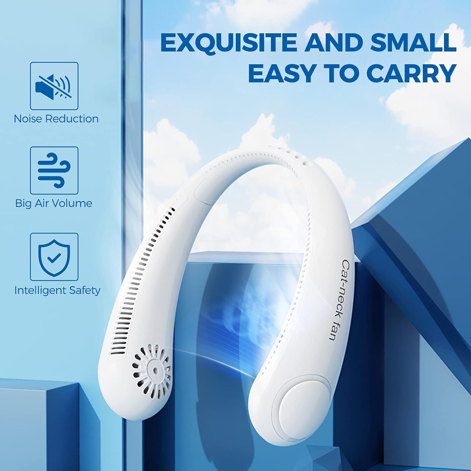 Portable Rechargeable Neck Fan Hands Free Bladeless Fan 360°Cooling 3 Speeds Adjustment Headphone Design USB Powered Neck Fan for Outdoor Indoor