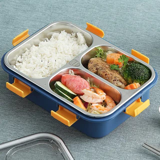 Stainless Steel Lunch Box 3 Compartment Leak-Proof BPA Free Stainless Steel with Spoon, for School, Lunch Box for Kids, Lunch Box for School & Office with a Spoon and a Pair of Chopsticks