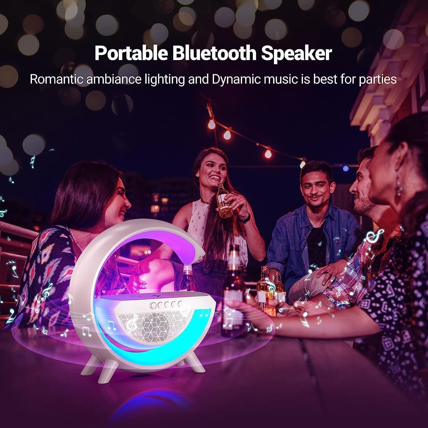 G Speaker Lamp - 3 in 1 Multi-Function Bluetooth Speaker with Wireless Fast Charging, RGB Light and Sunrise Alarm Clock for Bedroom & Bedside Table