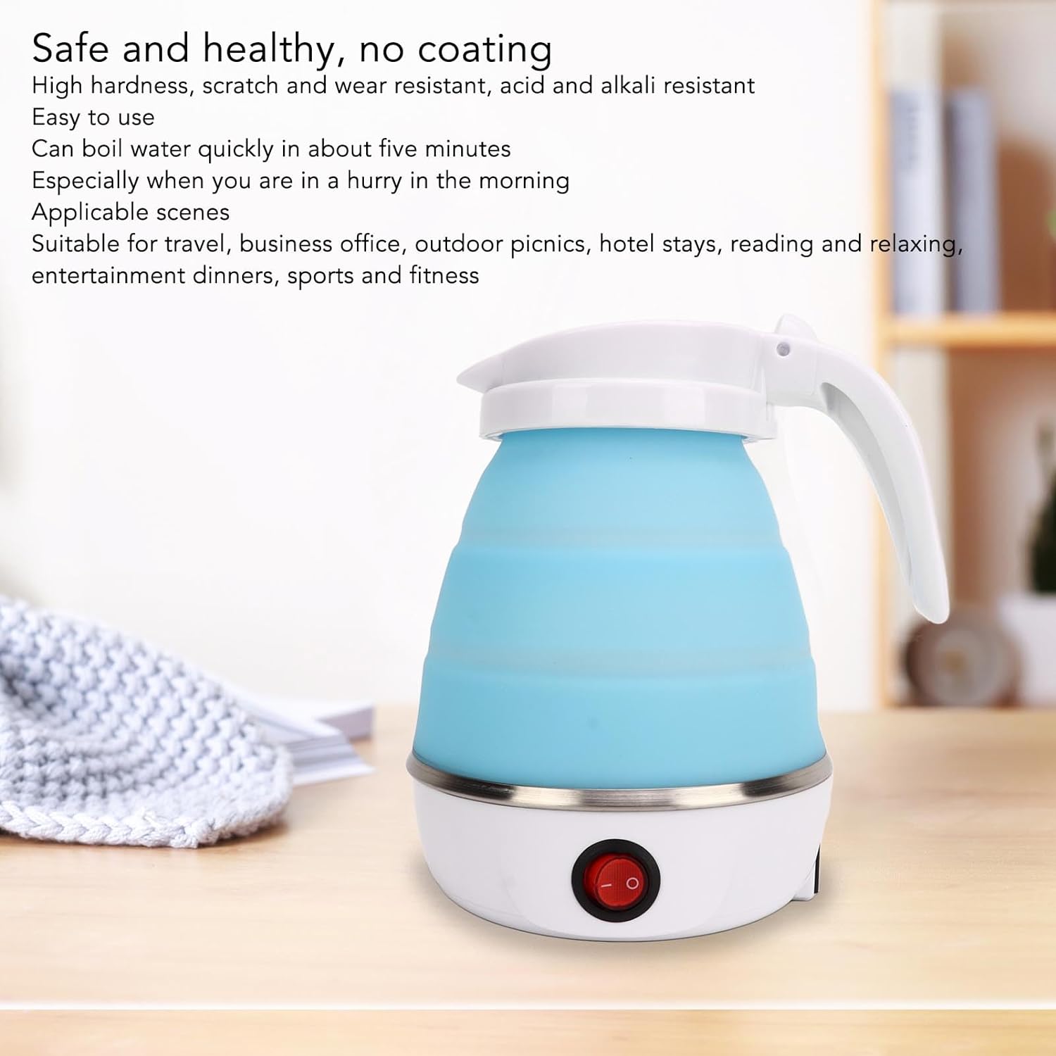 Travel Folding Electric Kettle Stainless Steel Heating Plate Fast Boiling Food Grade Silicone Folding Design Collapsible Portable Foldable Boil Dry Protection Home & Office Use 600ml