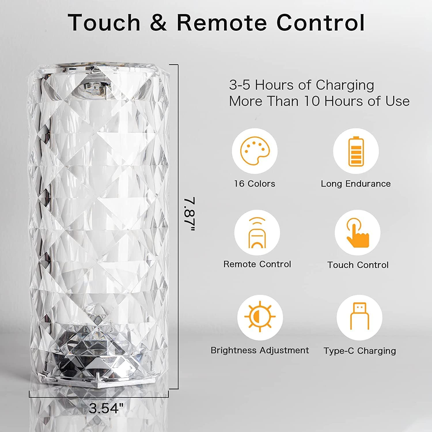 Crystal Diamond Table Lamp with Remote Control & Touch Control, USB Charging 16 Colour Changing RGB Night Light for Bedroom Living Room Office & Wedding Décor