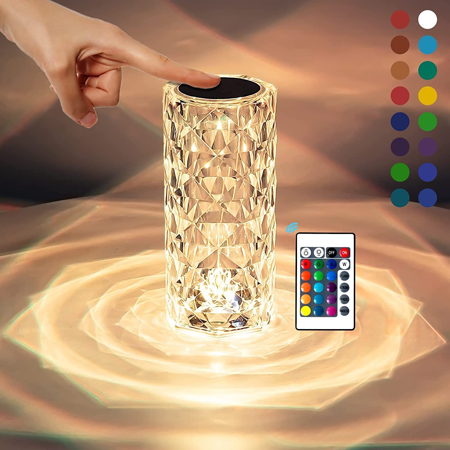 Crystal Diamond Table Lamp with Remote Control & Touch Control, USB Charging 16 Colour Changing RGB Night Light for Bedroom Living Room Office & Wedding Décor