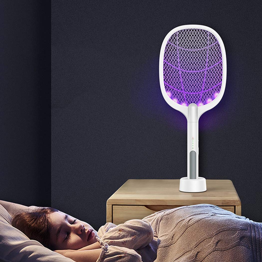 Electric Fly Mosquito Racket with UV Light Lamp Rechargeable Battery Mosquito Swatter with 2 Unique Modes