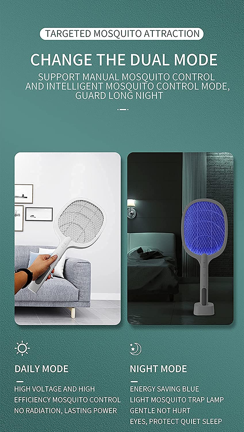 Electric Fly Mosquito Racket with UV Light Lamp Rechargeable Battery Mosquito Swatter with 2 Unique Modes