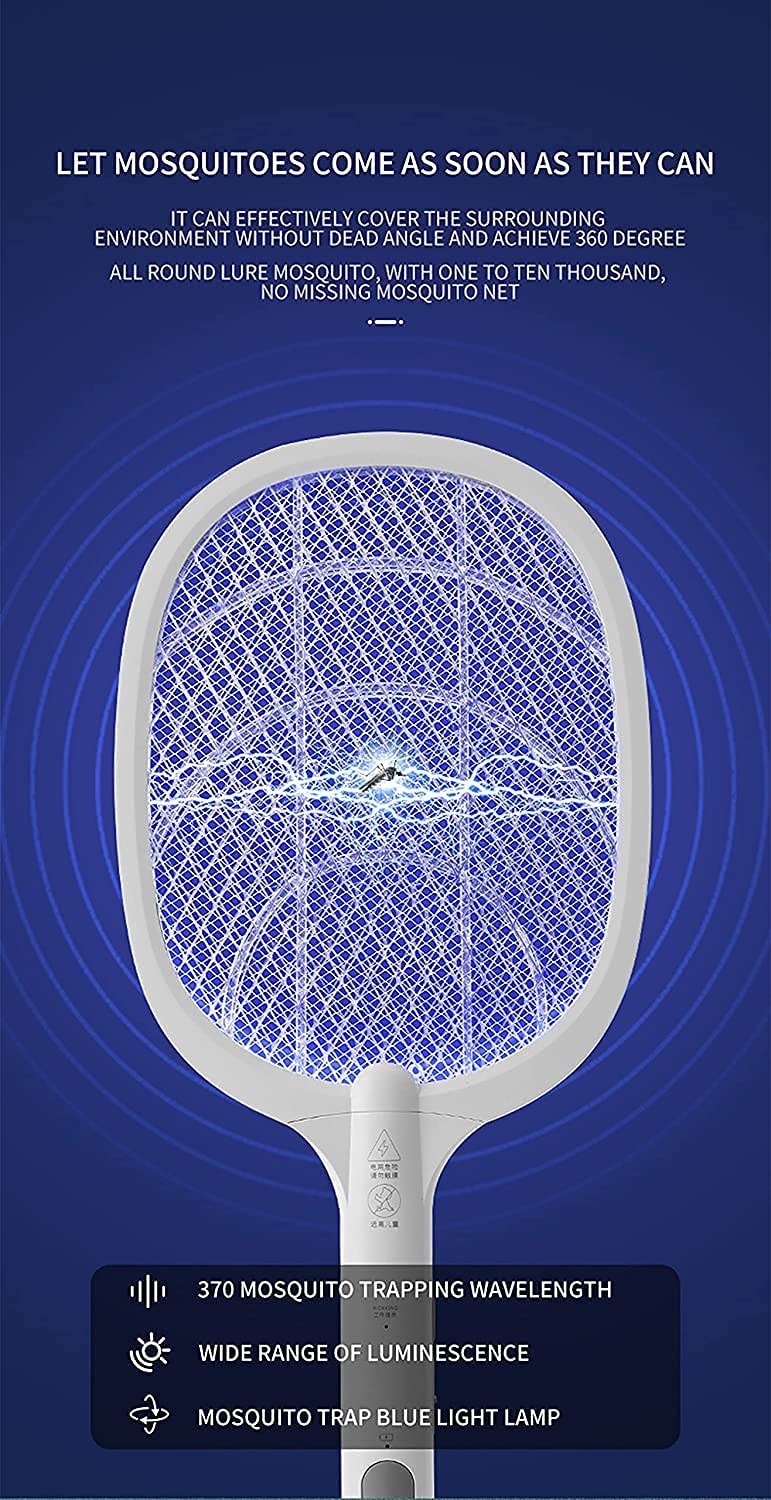 Electric Fly Mosquito Racket with UV Light Lamp Rechargeable Battery Mosquito Swatter with 2 Unique Modes