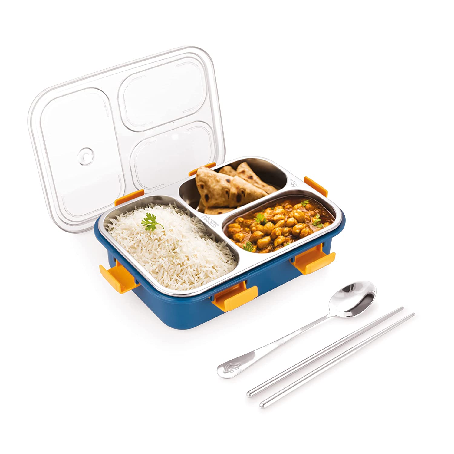 Stainless Steel Lunch Box 3 Compartment Leak-Proof BPA Free Stainless Steel with Spoon, for School, Lunch Box for Kids, Lunch Box for School & Office with a Spoon and a Pair of Chopsticks