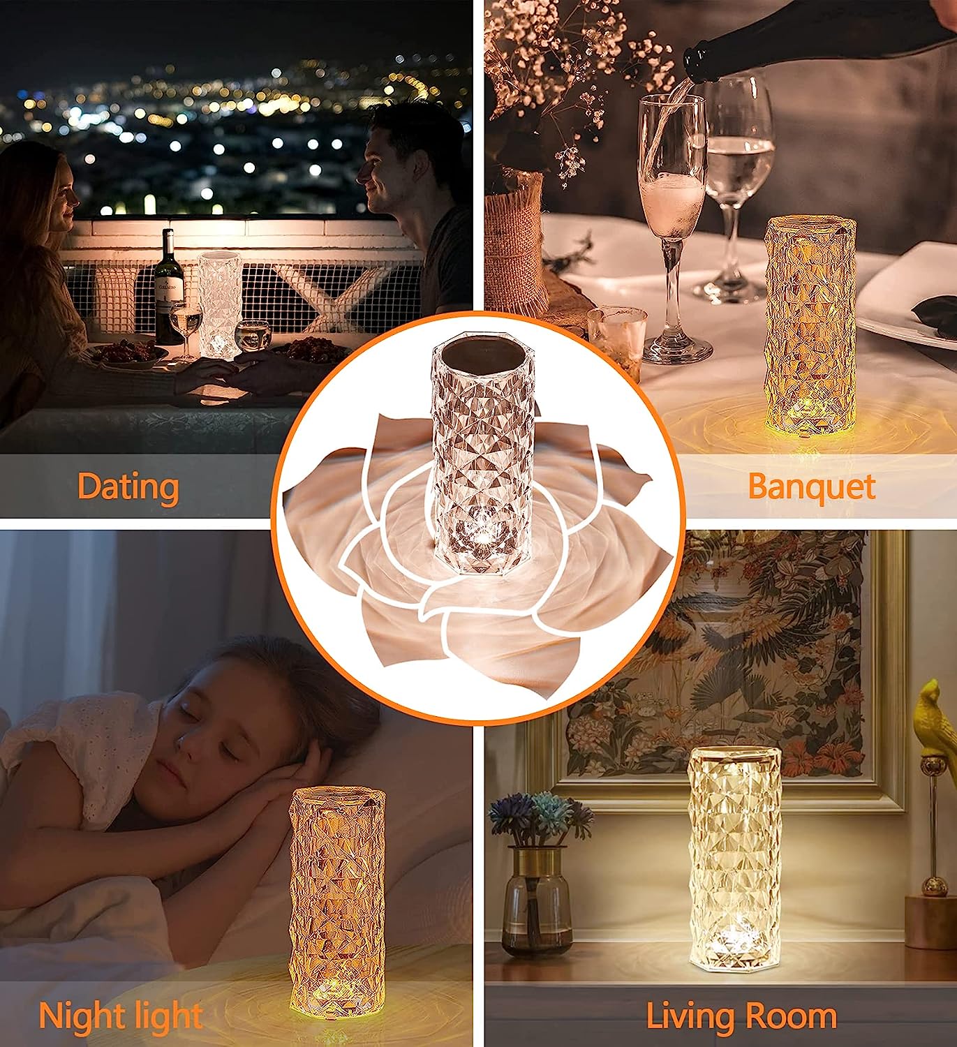 Crystal Diamond Table Lamp with Remote Control & Touch Control, USB Charging 16 Colour Changing RGB Night Light for Bedroom Living Room Office & Wedding Décor