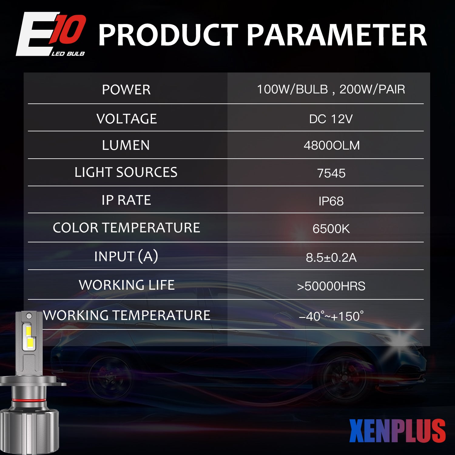 XENPLUS Car LED Headlight Bulb E10 Super Brightness 200W LED Headlight Bulb (Technology from Germany)